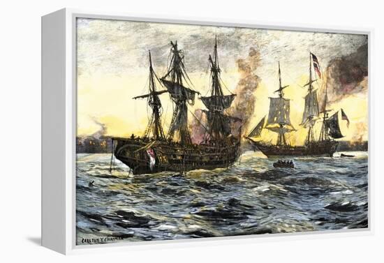 John Paul Jones in Command of the Ranger in Battle with the British Ship Drake-null-Framed Premier Image Canvas