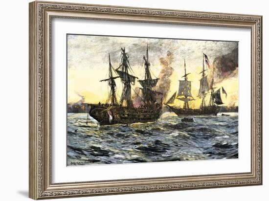 John Paul Jones in Command of the Ranger in Battle with the British Ship Drake-null-Framed Giclee Print