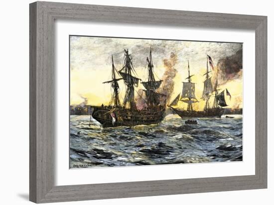 John Paul Jones in Command of the Ranger in Battle with the British Ship Drake-null-Framed Giclee Print