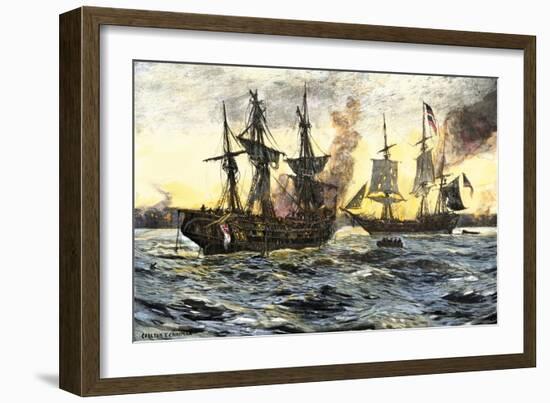 John Paul Jones in Command of the Ranger in Battle with the British Ship Drake-null-Framed Giclee Print