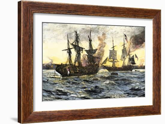 John Paul Jones in Command of the Ranger in Battle with the British Ship Drake-null-Framed Giclee Print