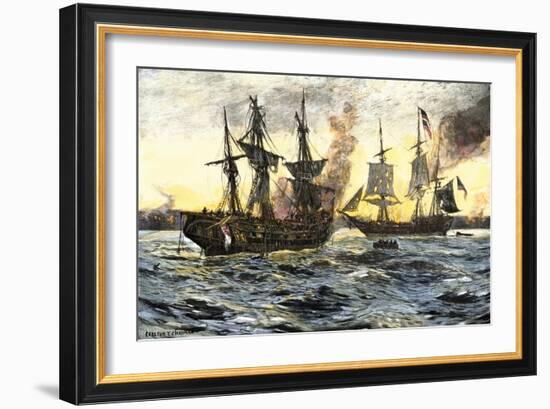 John Paul Jones in Command of the Ranger in Battle with the British Ship Drake-null-Framed Giclee Print