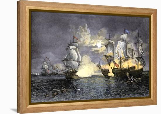 John Paul Jones's Ship, Bon Homme Richard, Defeating the British Serapis, c.1779-null-Framed Premier Image Canvas