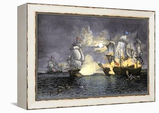 John Paul Jones's Ship, Bon Homme Richard, Defeating the British Serapis, c.1779-null-Framed Premier Image Canvas