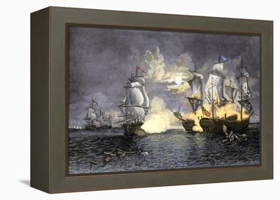 John Paul Jones's Ship, Bon Homme Richard, Defeating the British Serapis, c.1779-null-Framed Premier Image Canvas