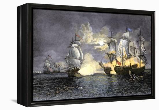 John Paul Jones's Ship, Bon Homme Richard, Defeating the British Serapis, c.1779-null-Framed Premier Image Canvas