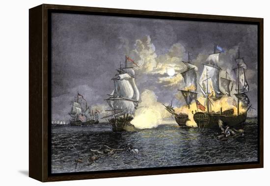 John Paul Jones's Ship, Bon Homme Richard, Defeating the British Serapis, c.1779-null-Framed Premier Image Canvas