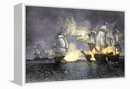 John Paul Jones's Ship, Bon Homme Richard, Defeating the British Serapis, c.1779-null-Framed Premier Image Canvas