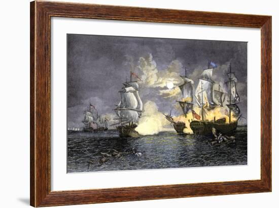 John Paul Jones's Ship, Bon Homme Richard, Defeating the British Serapis, c.1779-null-Framed Giclee Print