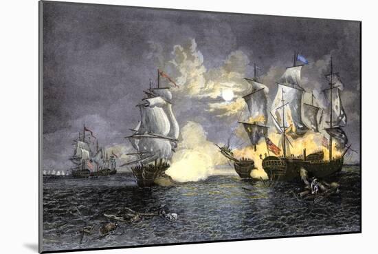 John Paul Jones's Ship, Bon Homme Richard, Defeating the British Serapis, c.1779-null-Mounted Giclee Print