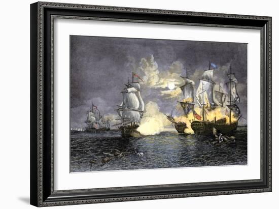 John Paul Jones's Ship, Bon Homme Richard, Defeating the British Serapis, c.1779-null-Framed Giclee Print