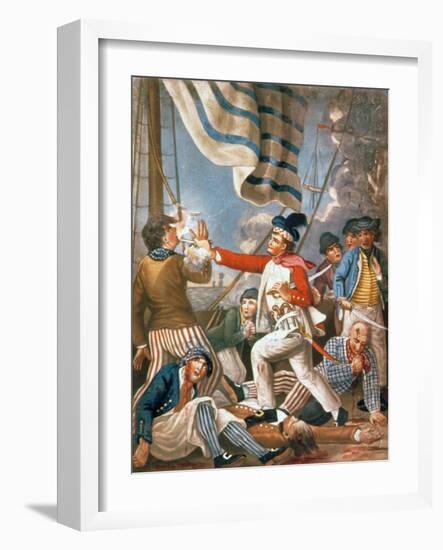 John Paul Jones Shooting a Sailor Who Had Attempted to Strike His Colours in an Engagement-John Collet-Framed Giclee Print