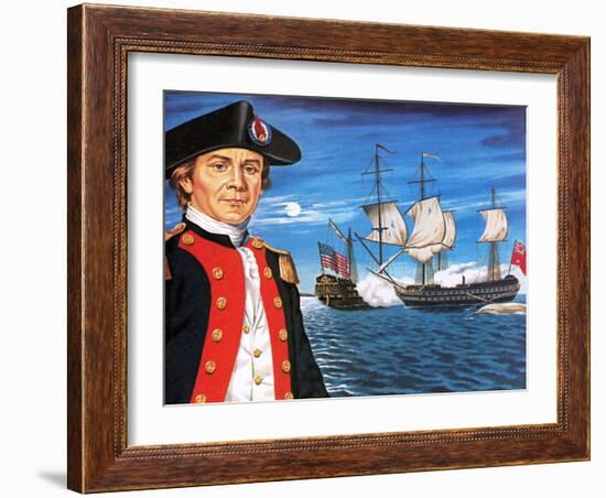 John Paul Jones, with His Ship Flying the Flag of the Rebellious Colonists of North America-John Keay-Framed Giclee Print