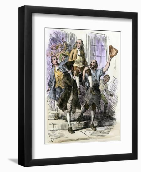 John Peter Zenger Celebrating His Acquittal after Trial for Libel, Colonial New York City, 1735-null-Framed Giclee Print