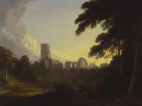 A View of Fountains Abbey, Yorkshire with a Shepherd and Two Figures in the Foreground-John Rathbone-Framed Giclee Print