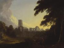 A View of Fountains Abbey, Yorkshire with a Shepherd and Two Figures in the Foreground-John Rathbone-Framed Giclee Print