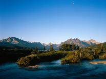 Moon over St. Mary River and Mountains,Glacier National Park, Montana, USA-John Reddy-Laminated Photographic Print