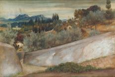 A Tuscan Landscape with Village and Olive Grove (Pencil, W/C and Bodycolour on Paper)-John Roddam Spencer Stanhope-Giclee Print