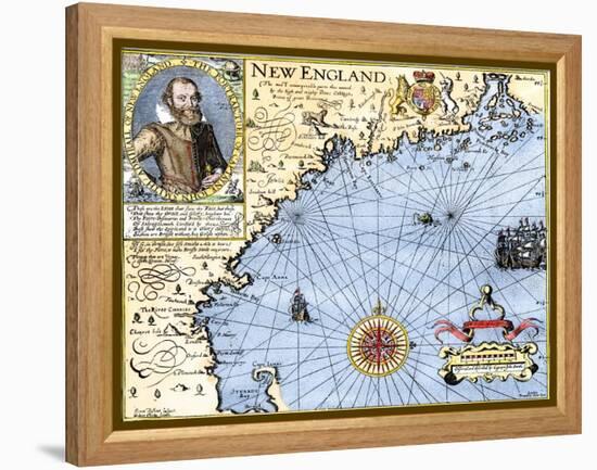 John Smith's Map of New England, with Inset Portrait, c.1620-null-Framed Premier Image Canvas