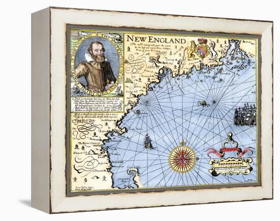 John Smith's Map of New England, with Inset Portrait, c.1620-null-Framed Premier Image Canvas