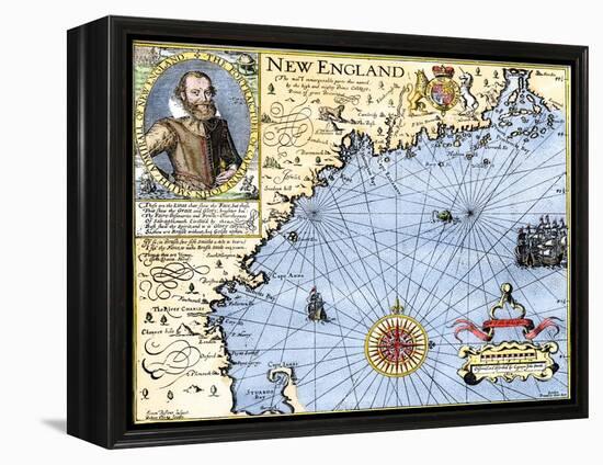 John Smith's Map of New England, with Inset Portrait, c.1620-null-Framed Premier Image Canvas