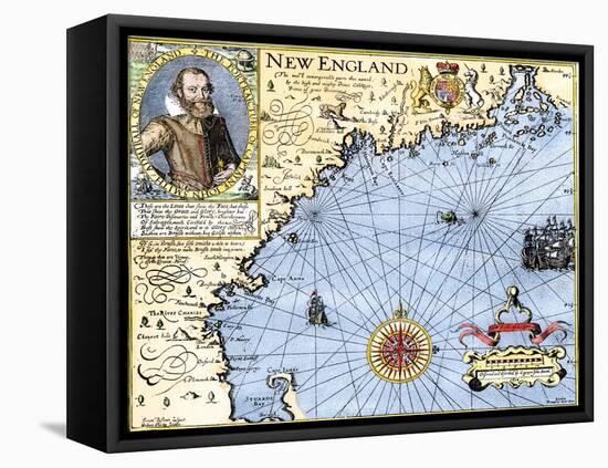 John Smith's Map of New England, with Inset Portrait, c.1620-null-Framed Premier Image Canvas