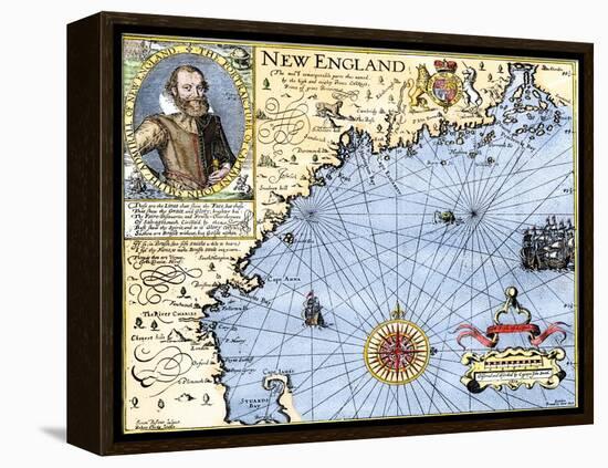 John Smith's Map of New England, with Inset Portrait, c.1620-null-Framed Premier Image Canvas