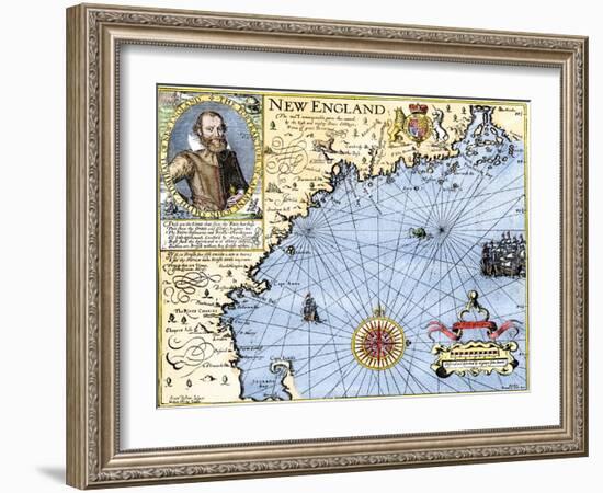 John Smith's Map of New England, with Inset Portrait, c.1620-null-Framed Giclee Print