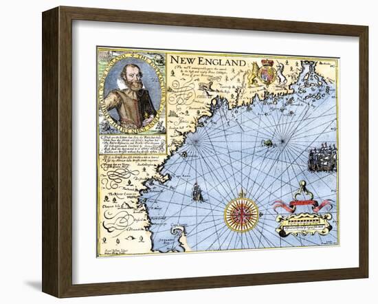 John Smith's Map of New England, with Inset Portrait, c.1620-null-Framed Giclee Print