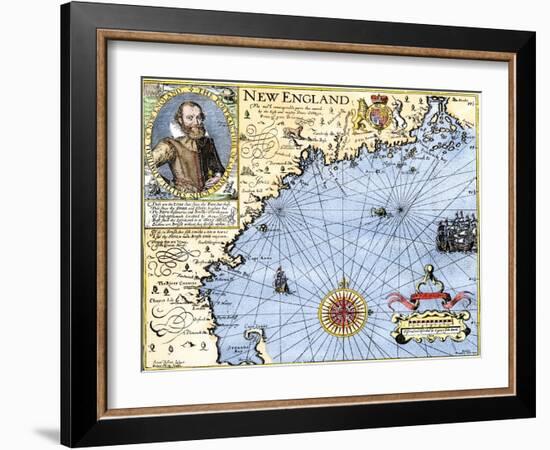 John Smith's Map of New England, with Inset Portrait, c.1620-null-Framed Giclee Print