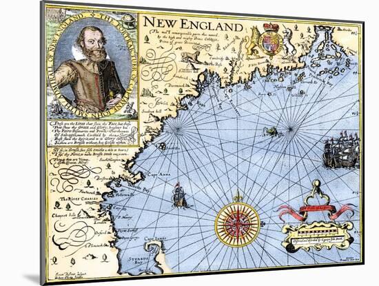 John Smith's Map of New England, with Inset Portrait, c.1620-null-Mounted Giclee Print