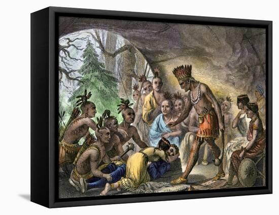 John Smith Saved by Pocahontas, Jamestown Colony, Virginia Colony, c.1607-null-Framed Premier Image Canvas