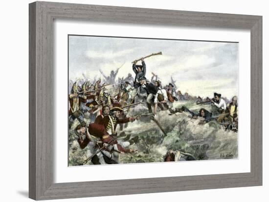 John Stark Leading a Charge of New Hampshire Militia at the Battle of Bennington, Vermont, c.1777-null-Framed Giclee Print