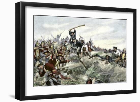 John Stark Leading a Charge of New Hampshire Militia at the Battle of Bennington, Vermont, c.1777-null-Framed Giclee Print