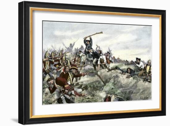 John Stark Leading a Charge of New Hampshire Militia at the Battle of Bennington, Vermont, c.1777-null-Framed Giclee Print