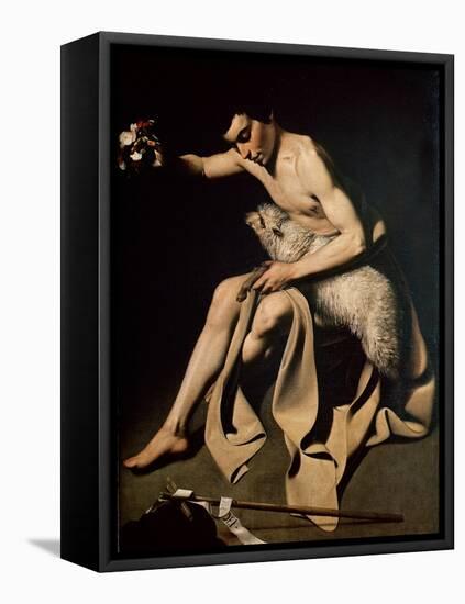 John the Baptist Playing with a Lamb-Michelangelo Merisi da Caravaggio-Framed Premier Image Canvas