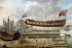 View of Figures Transporting Vegetables Along the Bank of the River Thames, 1787-John the Elder Cleveley-Framed Premier Image Canvas