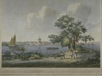 View of Figures Transporting Vegetables Along the Bank of the River Thames, 1787-John the Elder Cleveley-Framed Premier Image Canvas