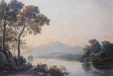Figures with a Dog on the Banks of Lake Killarney watercolor-John Varley-Giclee Print