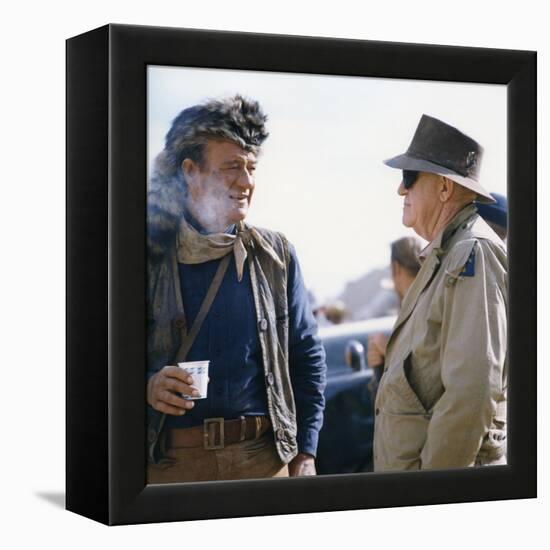 John Wayne and John Ford sur le tournage du film Alamo by JohnWayne, 1960 (photo)-null-Framed Stretched Canvas