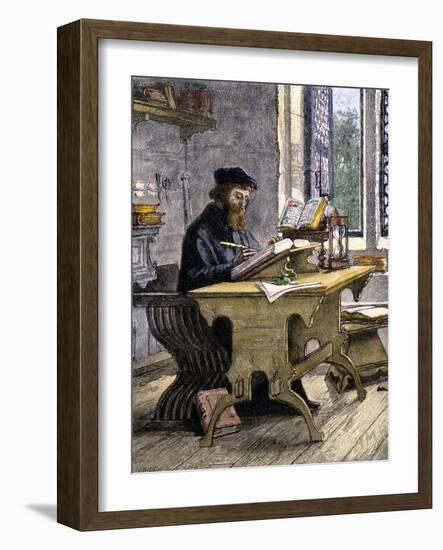 John Wycliffe Translating the Bible into English, 1300s-null-Framed Giclee Print