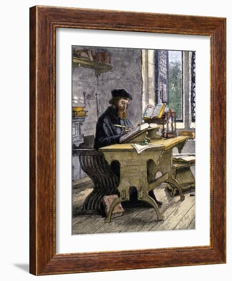 John Wycliffe Translating the Bible into English, 1300s-null-Framed Giclee Print