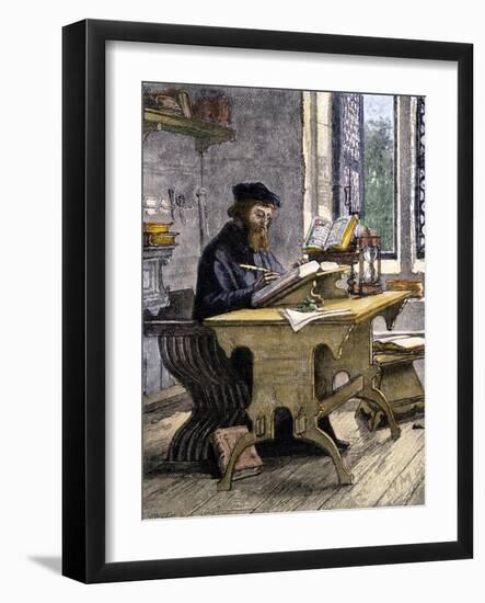 John Wycliffe Translating the Bible into English, 1300s-null-Framed Giclee Print