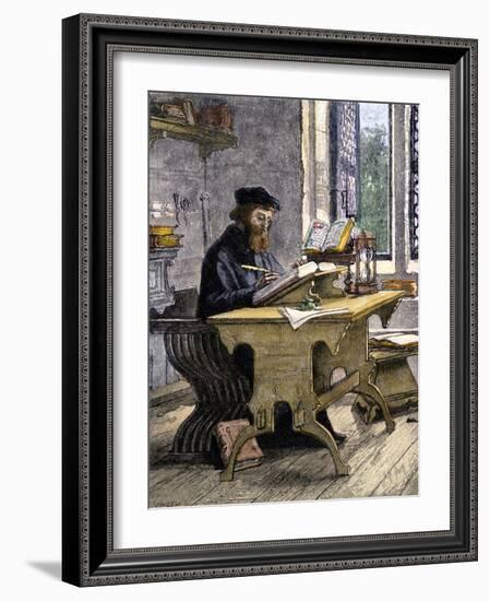 John Wycliffe Translating the Bible into English, 1300s-null-Framed Giclee Print