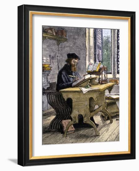 John Wycliffe Translating the Bible into English, 1300s-null-Framed Giclee Print