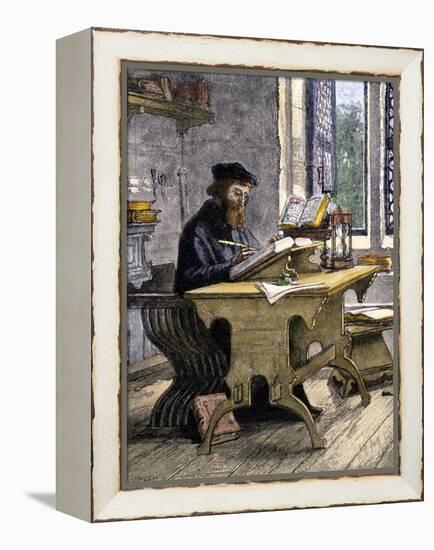 John Wycliffe Translating the Bible into English, 1300s-null-Framed Premier Image Canvas