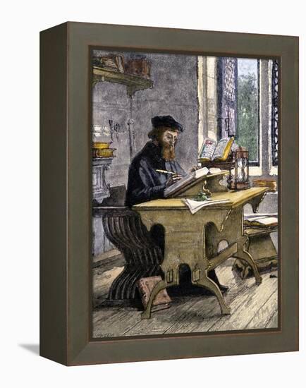 John Wycliffe Translating the Bible into English, 1300s-null-Framed Premier Image Canvas