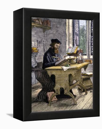 John Wycliffe Translating the Bible into English, 1300s-null-Framed Premier Image Canvas