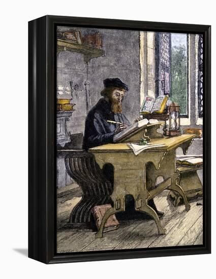 John Wycliffe Translating the Bible into English, 1300s-null-Framed Premier Image Canvas