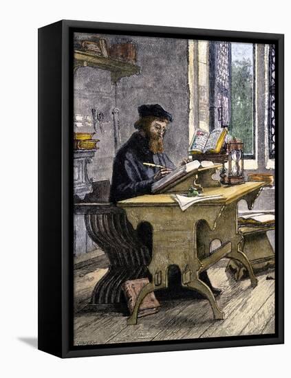 John Wycliffe Translating the Bible into English, 1300s-null-Framed Premier Image Canvas